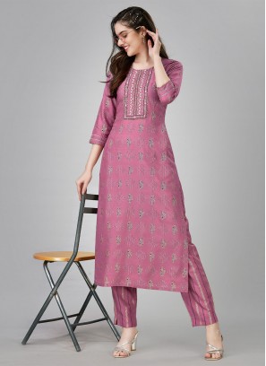 Competent Embroidered Lavender Rayon Party Wear Kurti