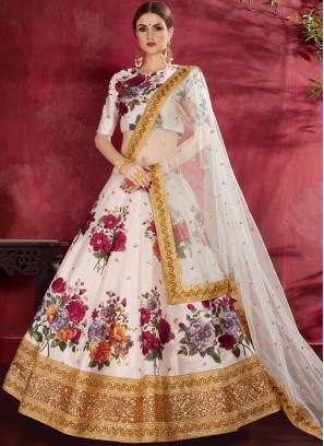 Competent Floral Print Off White Lehenga Choli