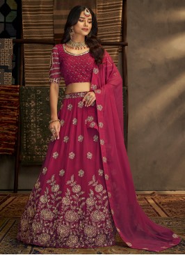 Competent Georgette Thread Pink Lehenga Choli