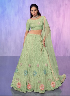 Competent Green Net Designer Lehenga Choli