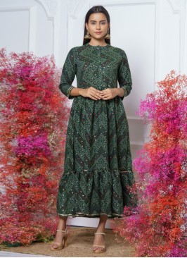 Competent Green Rayon Designer Kurti