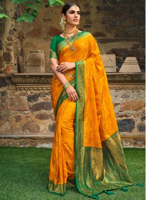 Competent Mustard Border Satin Silk Classic Saree