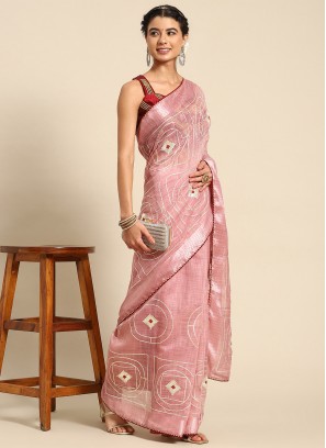 Competent Pink Embroidered Poly Cotton Traditional Saree