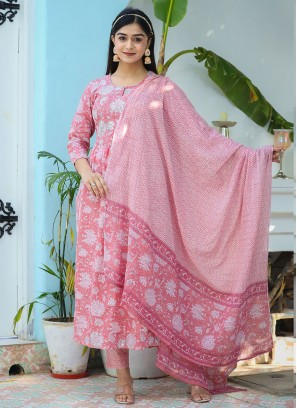 Competent Pink Mehndi Readymade Salwar Kameez