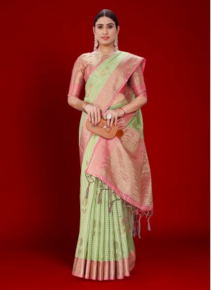 Competent Sea Green Ceremonial Contemporary Saree