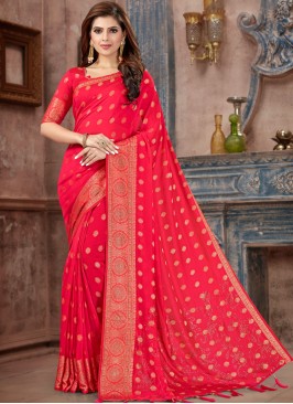 Competent Silk Hot Pink Traditional Saree
