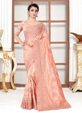 Competent Silk Peach Designer Traditional Saree