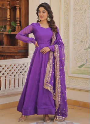 Competent Silk Plain Purple Trendy Gown