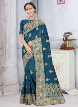 Congenial Blue Stone Silk Traditional Saree