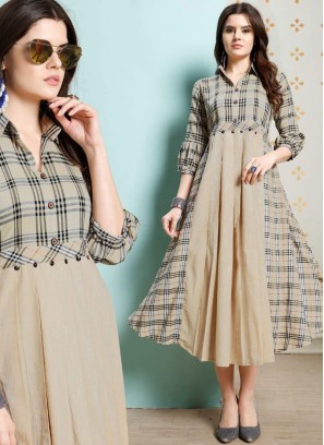 Congenial Fancy Fabric Print Beige Party Wear Kurti
