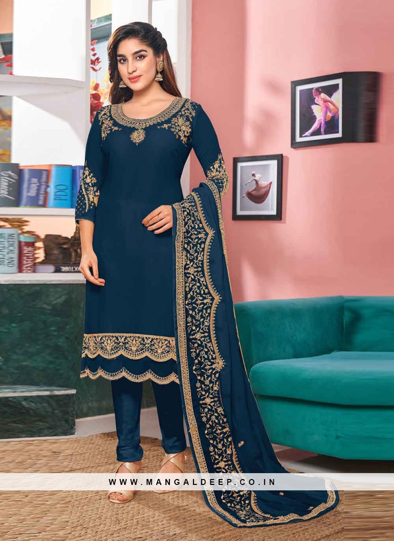 Georgette pant style suit in Sky blue colour 2203