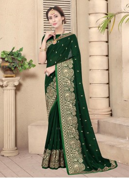 Congenial Green Stone Classic Designer Saree