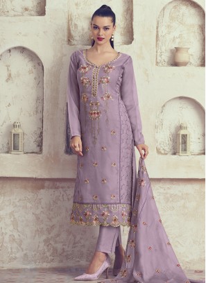 Congenial Organza Party Straight Salwar Kameez