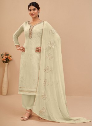 Congenial Sequins Engagement Straight Salwar Kameez