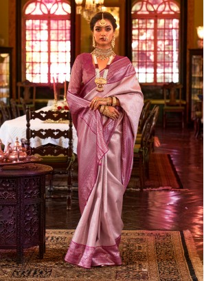 Congenial Woven Pink Saree