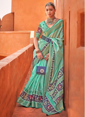 Conspicuous Cotton Silk Sea Green Contemporary Saree