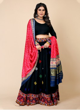 Conspicuous Embroidered Black Rayon Trendy Lehenga Choli