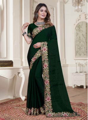 Conspicuous Green Resham Trendy Saree