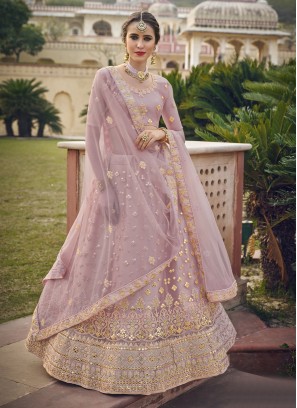 Conspicuous Mauve  Net Designer A Line Lehenga Choli