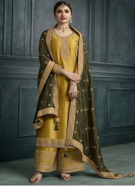 Conspicuous Silk Green Embroidered Trendy Salwar Suit