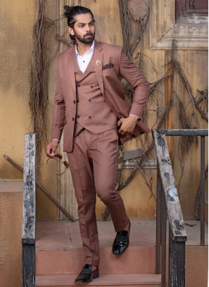 Contemporary Brown Buttoned Suit Set