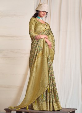 Contemporary Saree Digital Print Silk in Green