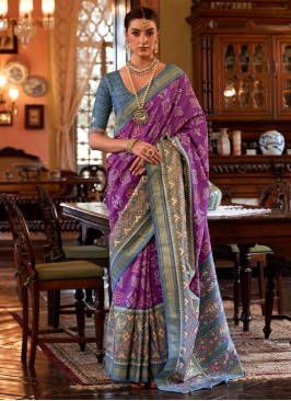Contemporary Saree Digital Print Tussar Silk in Purple