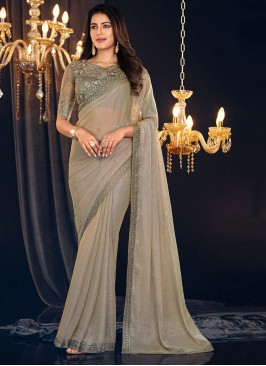 Contemporary Saree Embroidered Shimmer Georgette in Grey
