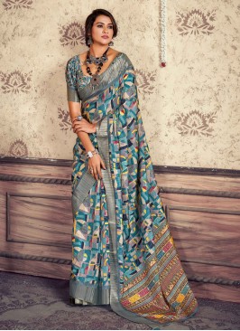 Contemporary Saree Gota Work Silk in Blue