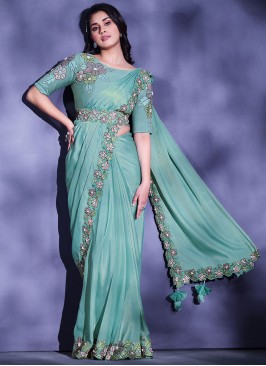 Contemporary Saree Lace Crepe Silk in Blue