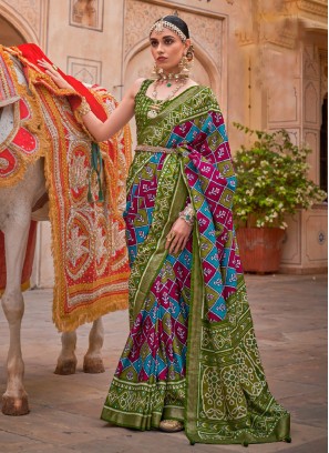 Contemporary Saree Patola Print Silk in Multi Colour