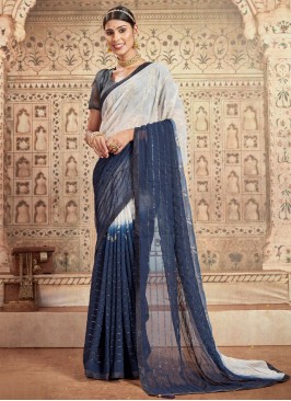 Contemporary Saree Sequins Georgette in Navy Blue