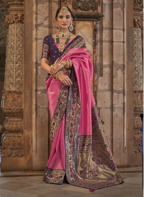 Contemporary Saree Weaving Banarasi Silk in Pink