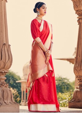 Contemporary Saree Weaving Banarasi Silk in Red