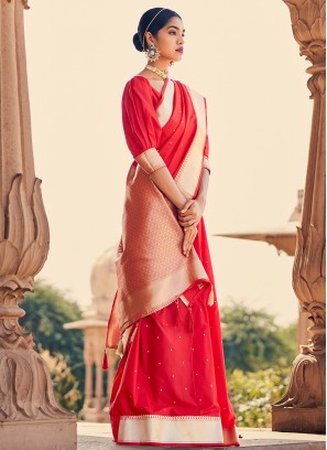 Contemporary Saree Weaving Banarasi Silk in Red