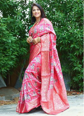 Contemporary Saree Weaving Patola Silk  in Pink