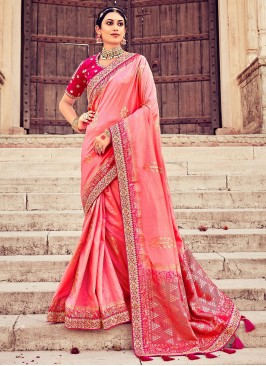 Contemporary Saree Weaving Silk in Pink