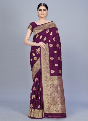 Contemporary Saree Woven Banarasi Silk in Purple