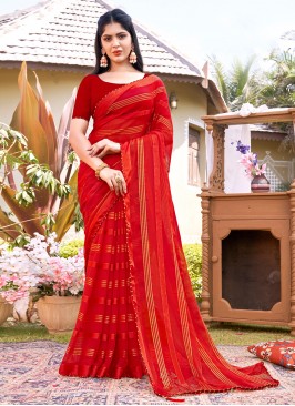 Contemporary Saree Woven Fancy Fabric in Red