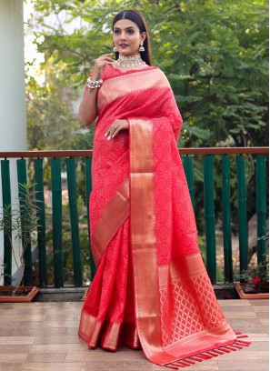 Contemporary Saree Zari Patola Silk  in Red