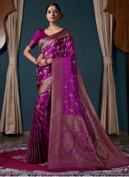 Contemporary Saree Zari Satin Silk in Wine