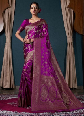 Contemporary Saree Zari Satin Silk in Wine