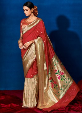 Contemporary Style Saree Border Silk in Red
