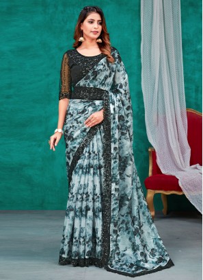Contemporary Style Saree Sequins Silk in Blue