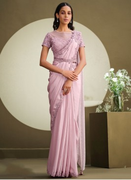 Contemporary Style Saree Stone Georgette in Rose Pink