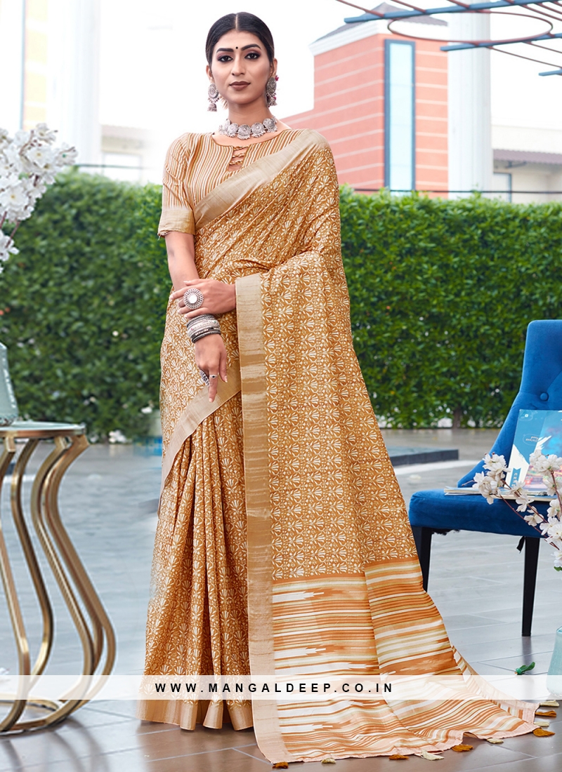 Contemporary Style Saree Weaving Banarasi Silk in Mustard