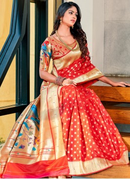 Contemporary Style Saree Weaving Silk in Red