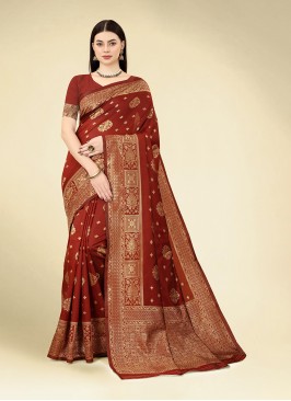 Contemporary Style Saree Woven Banarasi Silk in Maroon