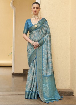 Contemporary Style Saree Woven Tussar Silk in Aqua Blue