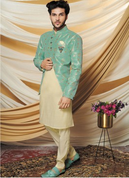 Contrasting Tuqruoise Kurta Jacket Set